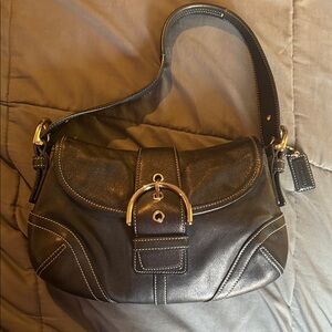 COACH 9247 Black Leather Soho Flap Buckle Hobo Bag Purse Handbag Y2K EXCELLENT